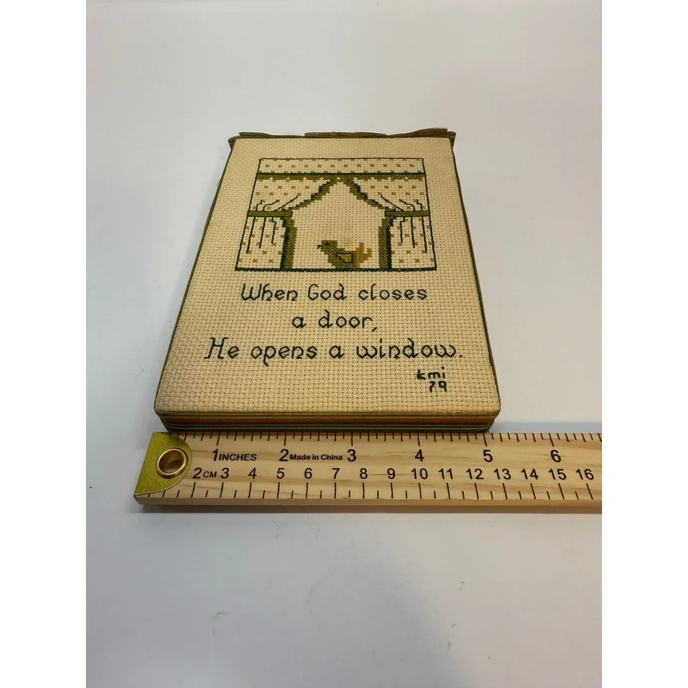 Vintage 1979 Cross Stitch Wall Art When God Closes a Door He Opens a Window 5x7